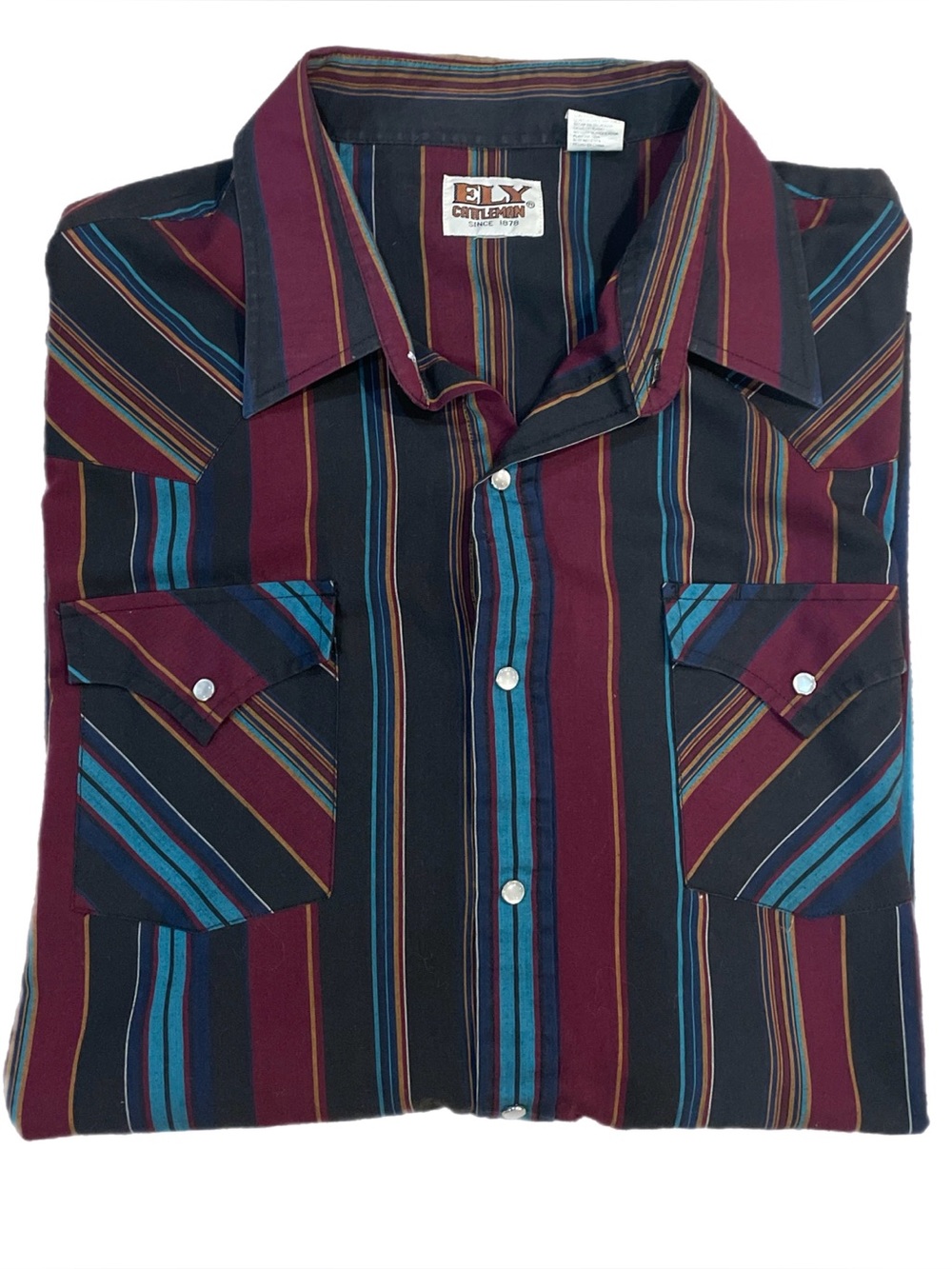 Ely Cattleman VTG 90s Pearl Snap Button Down Western Multicolored Stripes XL